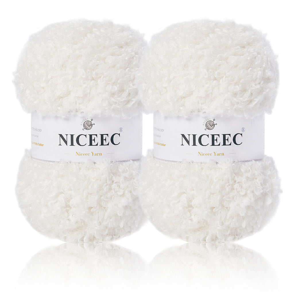 NICEEC - 2 madejas de hilo de peluche, súper suave, grueso y esponjoso, de piel sintética, con pestañas para tejer a crochet - Longitud total: 2 x 50 m (2 x 55 yardas, 3,53 oz x 2) 