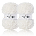 NICEEC - 2 madejas de hilo de peluche, súper suave, grueso y esponjoso, de piel sintética, con pestañas para tejer a crochet - Longitud total: 2 x 50 m (2 x 55 yardas, 3,53 oz x 2) 