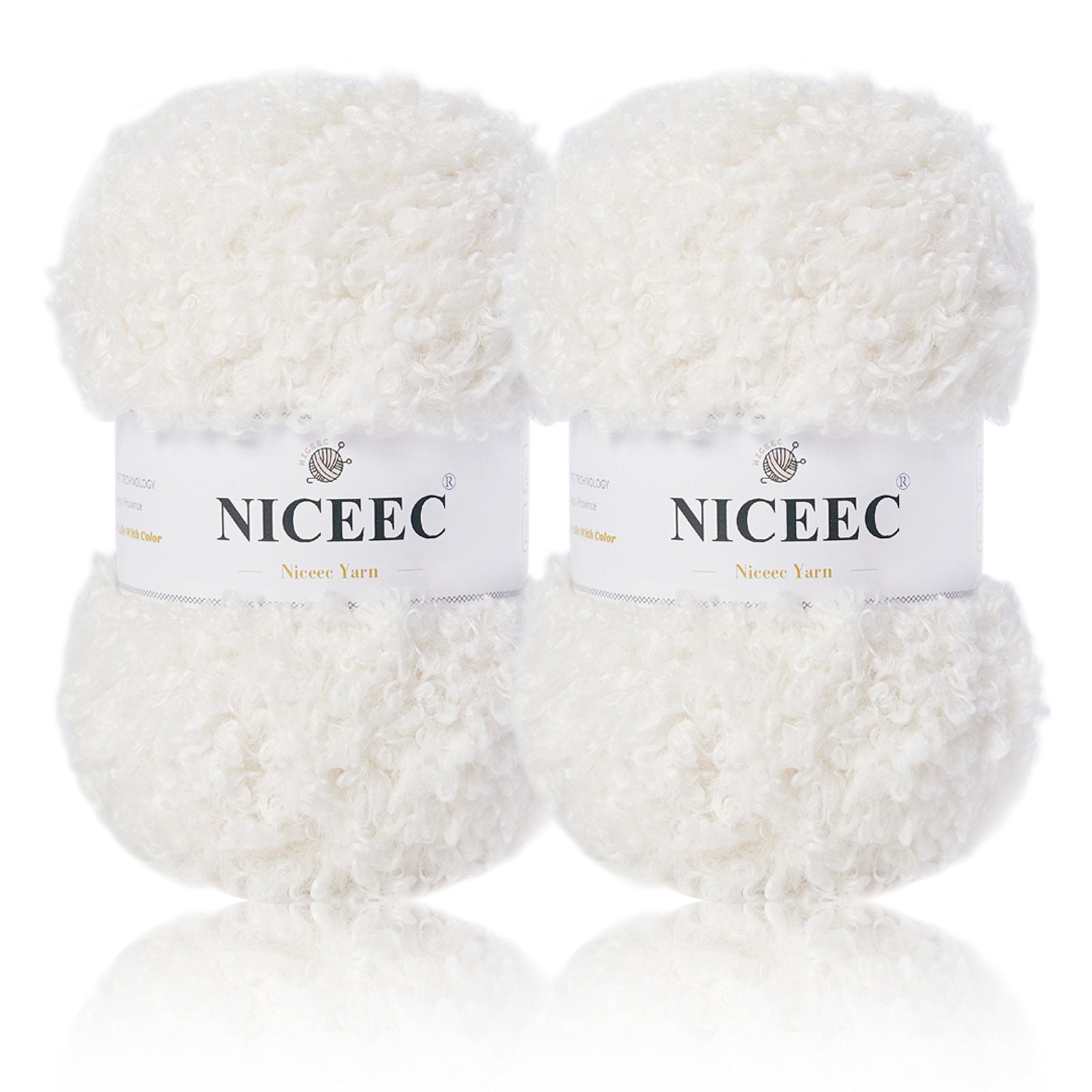 NICEEC - 2 madejas de hilo de peluche, súper suave, grueso y esponjoso, de piel sintética, con pestañas para tejer a crochet - Longitud total: 2 x 50 m (2 x 55 yardas, 3,53 oz x 2) 