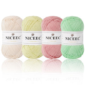 NICEEC - 4 madejas de hilo suave para bebé, 100 % algodón, para crochet, 4 capas, para mantas, manualidades, grosor de hilo, longitud total: 4 x 175 yardas/4 x 50 g 