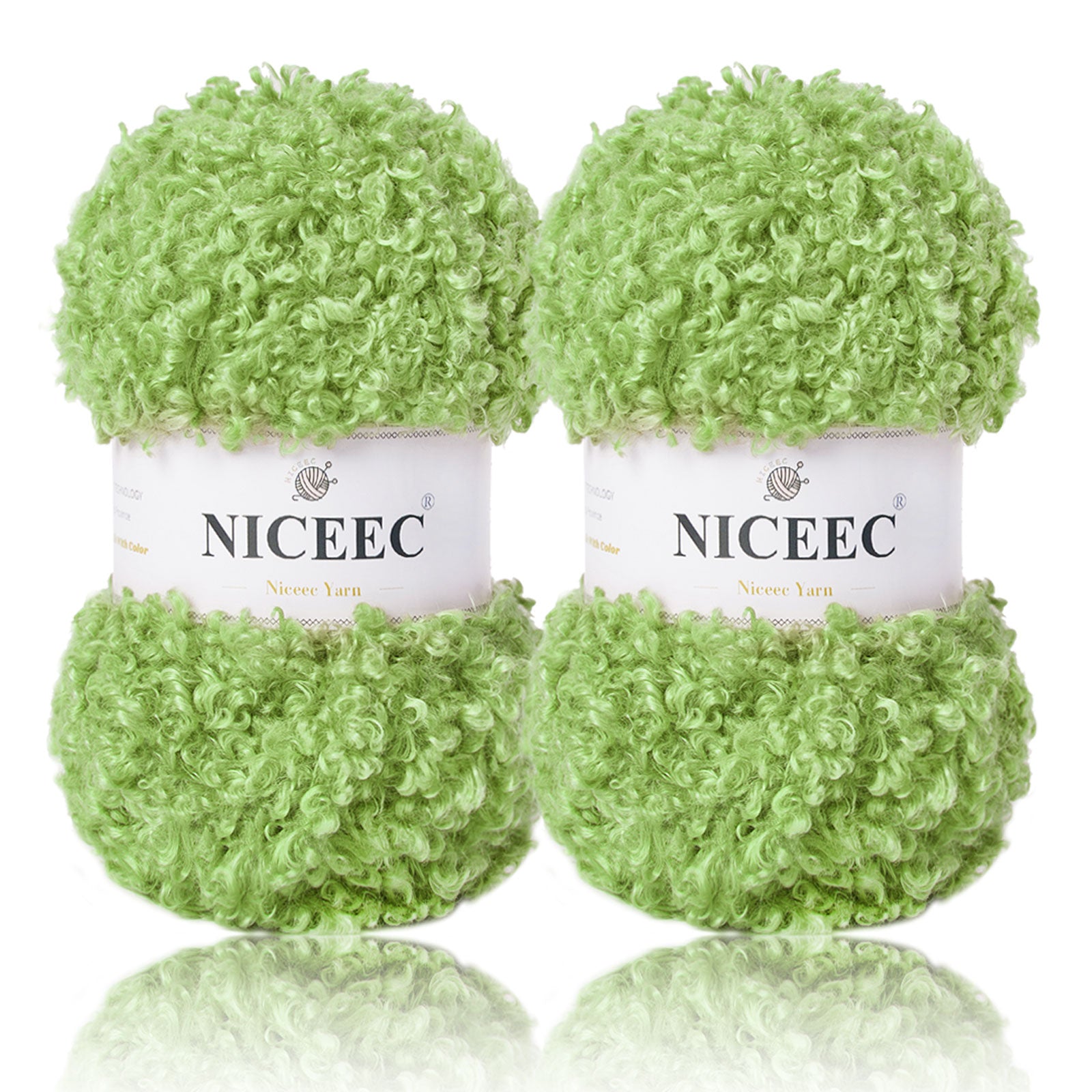 NICEEC - 2 madejas de hilo de peluche, súper suave, grueso y esponjoso, de piel sintética, con pestañas para tejer a crochet - Longitud total: 2 x 50 m (2 x 55 yardas, 3,53 oz x 2) 