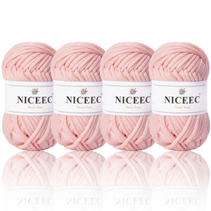NICEEC 4 Skeins Crochet Yarn Soft Knitting Yarn for Beginners Cotton-Nylon Blend Yarn Easy-Use Yarn for Starters Crochet Kit Making Yarn for DIY Craft Total Length 4×55yds(4×1.76oz)