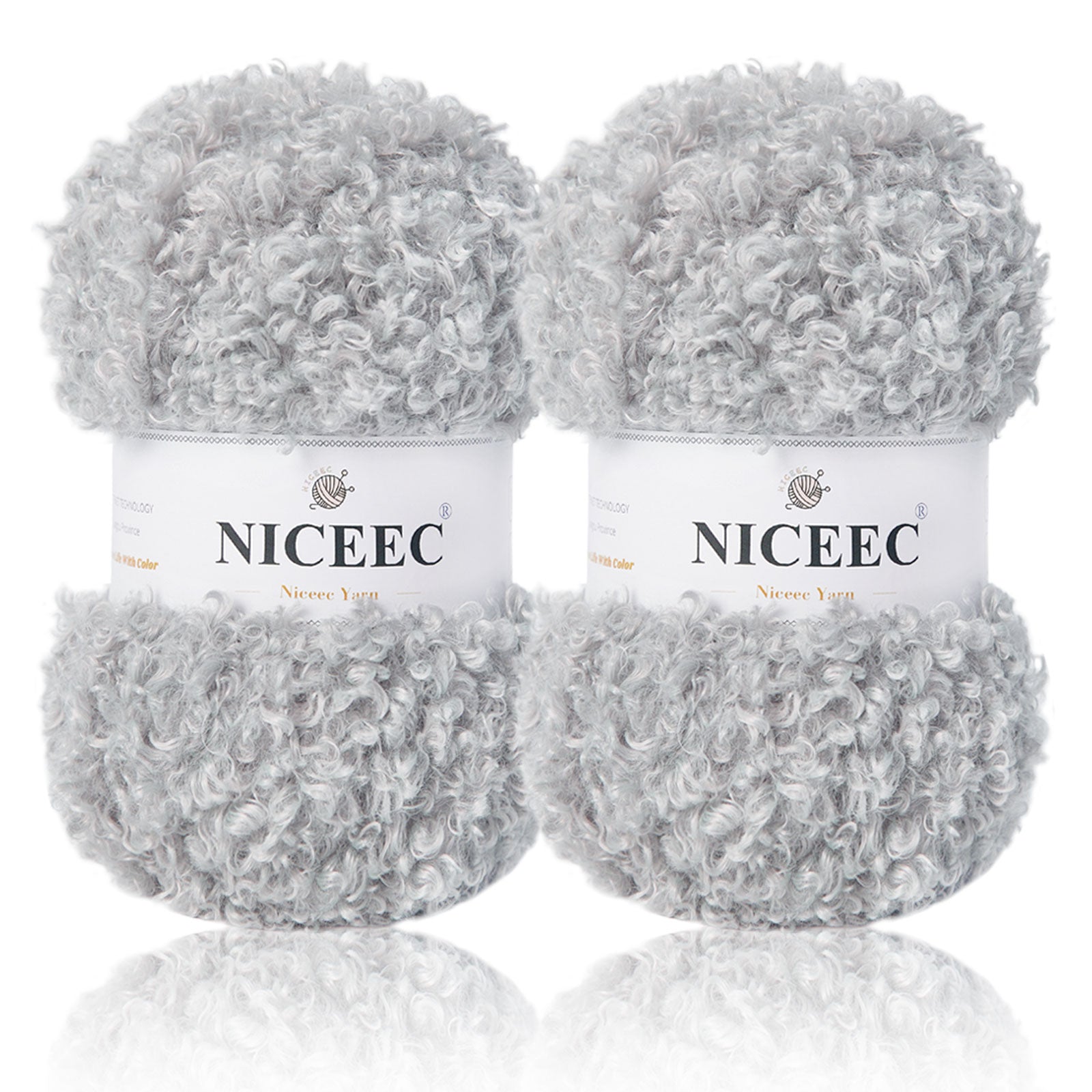 NICEEC - 2 madejas de hilo de peluche, súper suave, grueso y esponjoso, de piel sintética, con pestañas para tejer a crochet - Longitud total: 2 x 50 m (2 x 55 yardas, 3,53 oz x 2) 