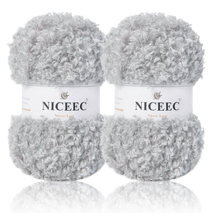 NICEEC 2 Skeins Teddy Fur Yarn Super Soft Yarn Chunky Fluffy Faux Fur Yarn Fuzzy Yarn Eyelash Yarn for Crochet Knit -Total Length 2×50m(2×55yds,3.53oz×2)