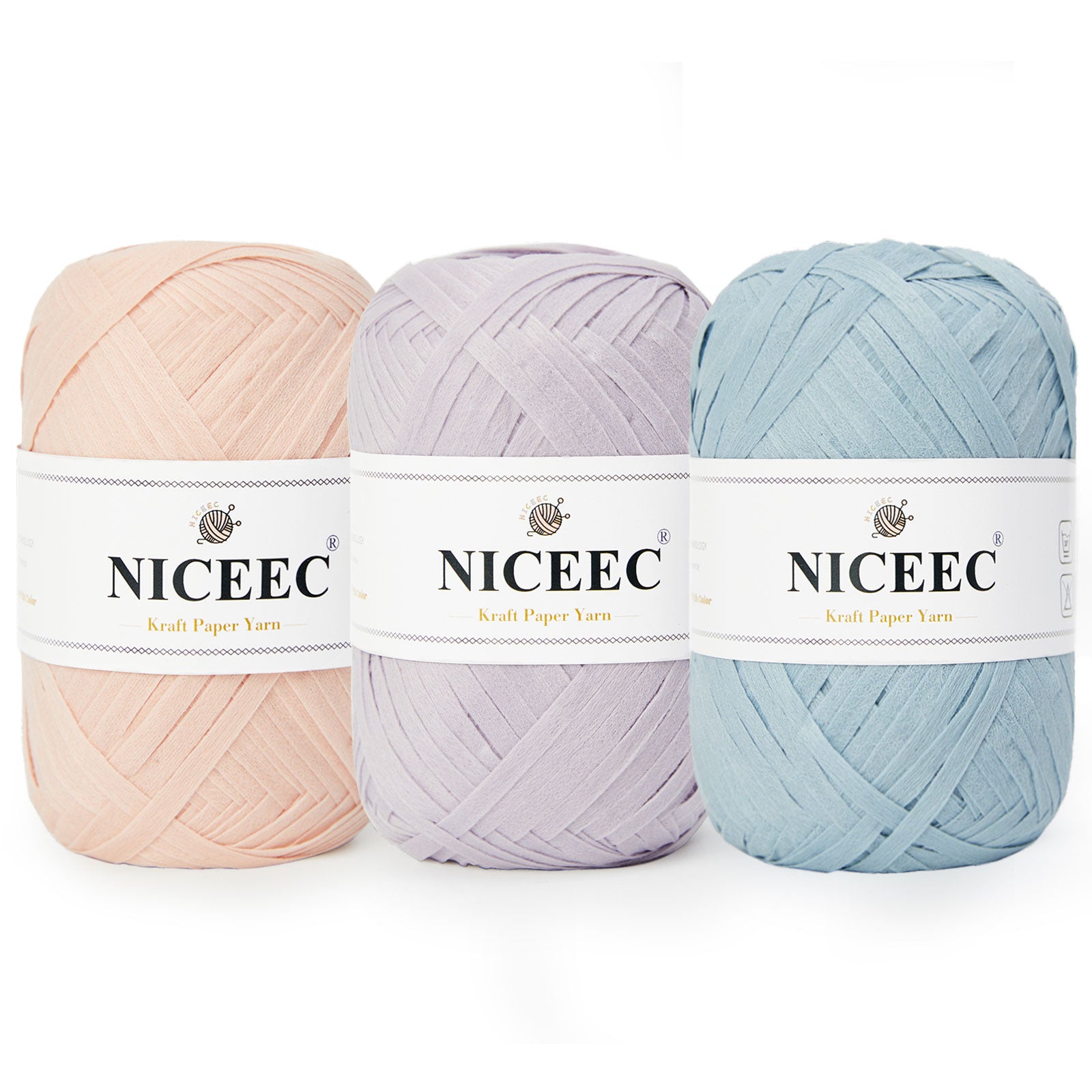 Hilo de papel kraft NICEEC, hilo de rafia, hilo de cinta suave para manualidades, hilo de poliéster para crochet y tejido DIY. Longitud total: 390 m (427 yardas, 150 g). 