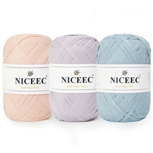 NICEEC Kraft Paper Yarn Raffia Yarn Soft Craft Ribbon Yarn Polyester Yarn for Crocheting DIY Weaving-Total Length 390m(427yds, 150g)