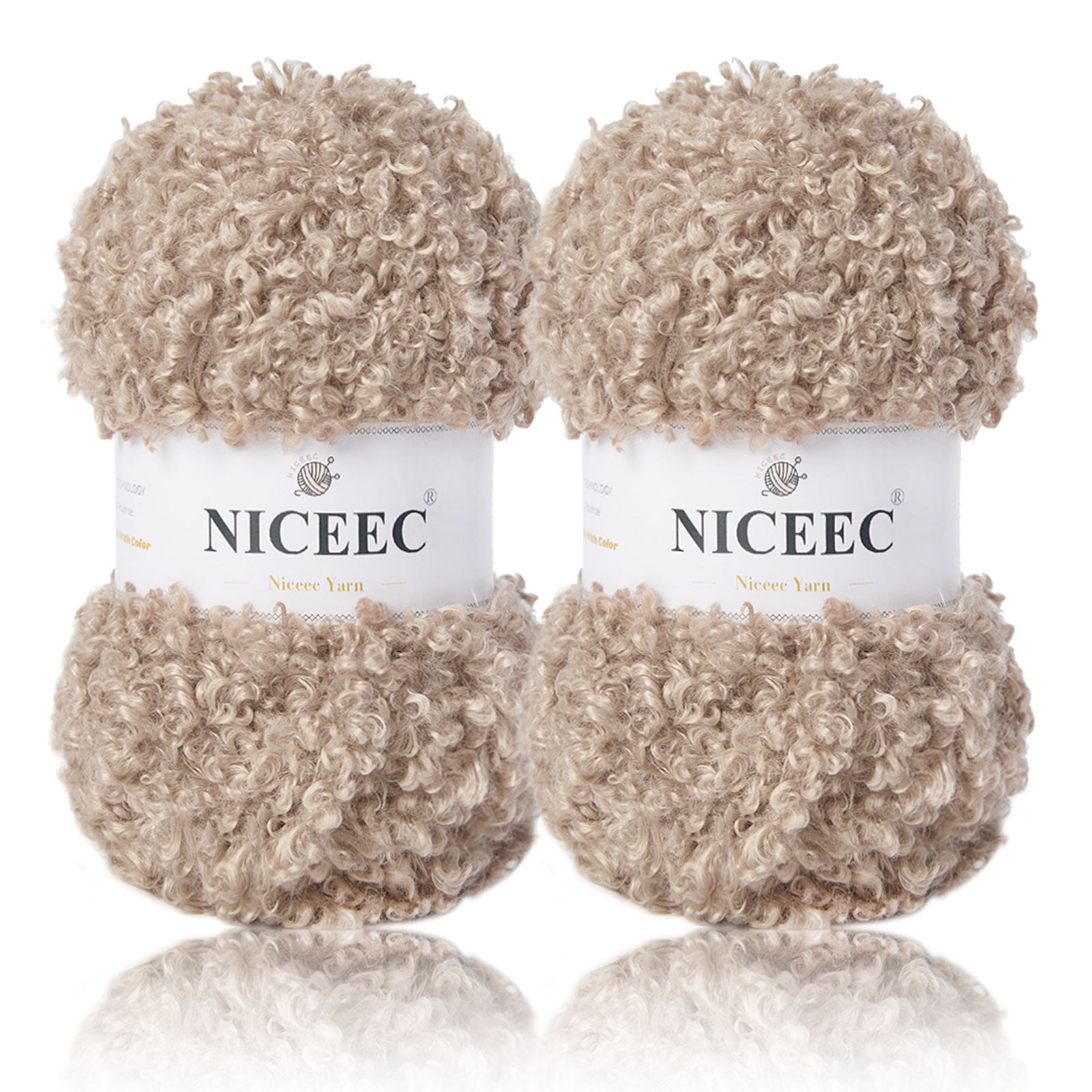 NICEEC - 2 madejas de hilo de peluche, súper suave, grueso y esponjoso, de piel sintética, con pestañas para tejer a crochet - Longitud total: 2 x 50 m (2 x 55 yardas, 3,53 oz x 2) 