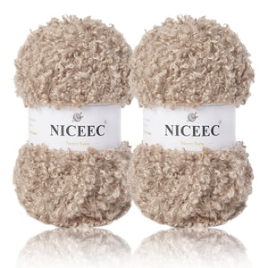NICEEC 2 Skeins Teddy Fur Yarn Super Soft Yarn Chunky Fluffy Faux Fur Yarn Fuzzy Yarn Eyelash Yarn for Crochet Knit -Total Length 2×50m(2×55yds,3.53oz×2)
