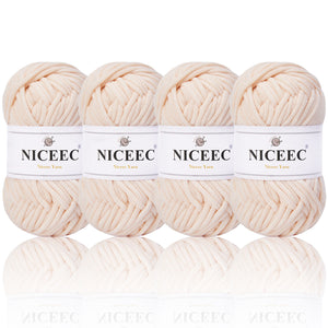 NICEEC 4 Skeins Crochet Yarn Soft Knitting Yarn for Beginners Cotton-Nylon Blend Yarn Easy-Use Yarn for Starters Crochet Kit Making Yarn for DIY Craft Total Length 4×55yds(4×1.76oz)