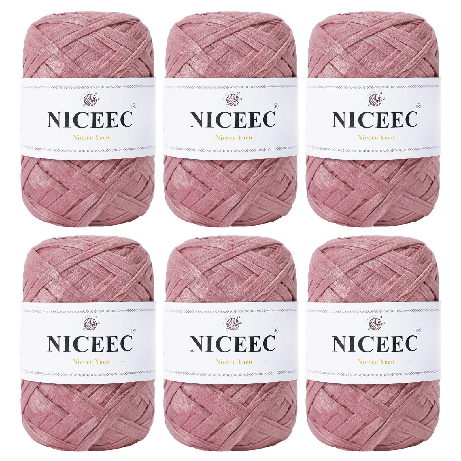 NICEEC - 6 madejas de hilo de cinta suave para crochet, papel artesanal, rafia fácil de crochet, cinta para manualidades y envoltura de regalos (longitud total: 1,76 oz × 6/109 yds × 6 - caqui) 