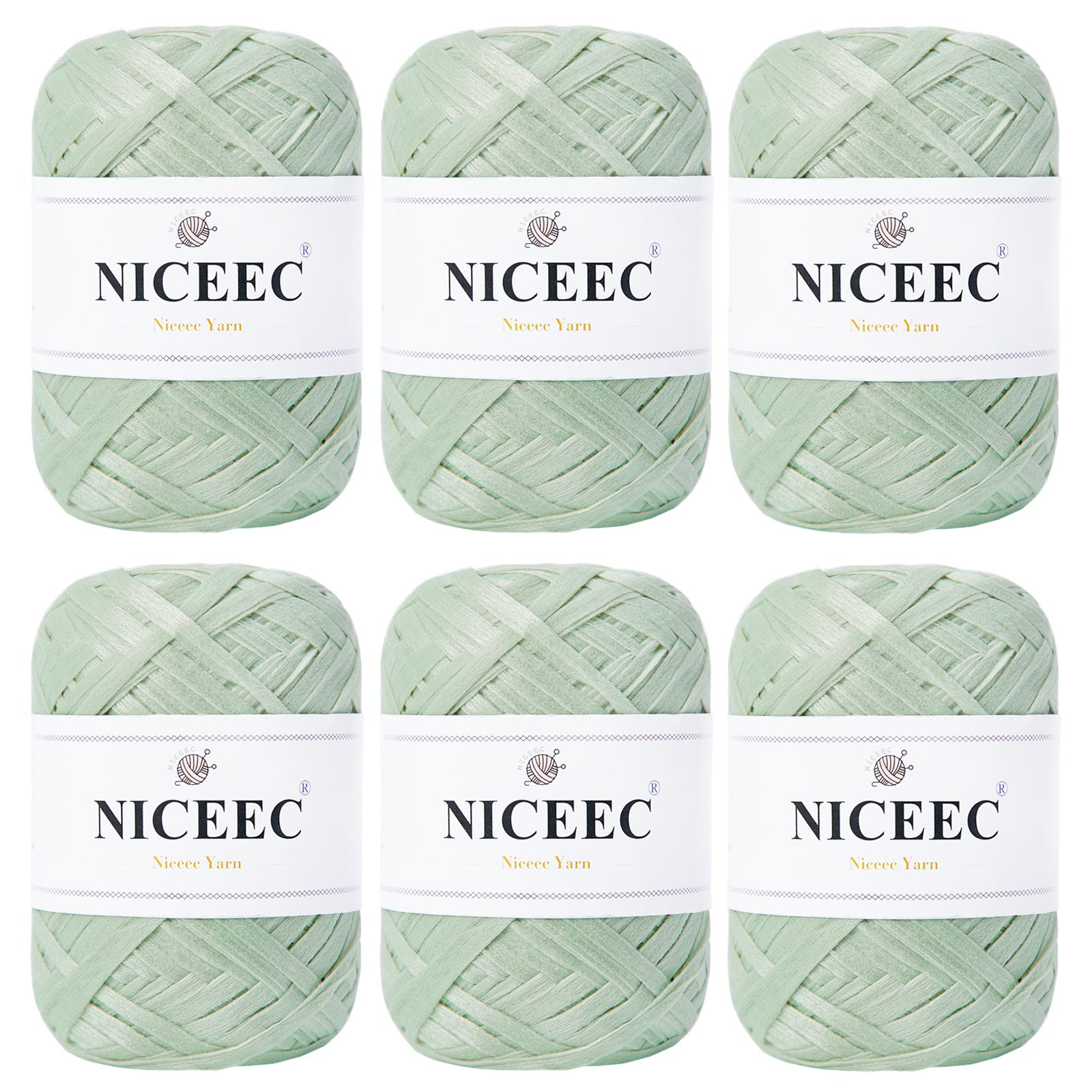 NICEEC 6 Skeins Soft Tape Yarn for Crocheting Craft Paper Yarn Easy Crochet Raffia Yarn Ribbon Yarn for DIY Craft Gift Wrapping Total Length 1.76oz×6/109yds×6-Khaki