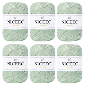 NICEEC 6 Skeins Soft Tape Yarn for Crocheting Craft Paper Yarn Easy Crochet Raffia Yarn Ribbon Yarn for DIY Craft Gift Wrapping Total Length 1.76oz×6/109yds×6-Khaki