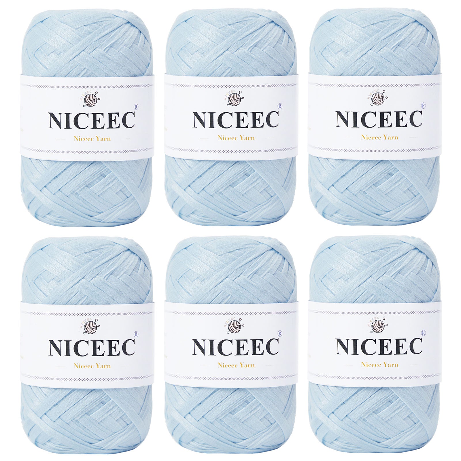 NICEEC 6 Skeins Soft Tape Yarn for Crocheting Craft Paper Yarn Easy Crochet Raffia Yarn Ribbon Yarn for DIY Craft Gift Wrapping Total Length 1.76oz×6/109yds×6-Khaki