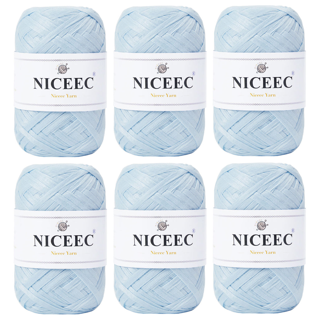 NICEEC - 6 madejas de hilo de cinta suave para crochet, papel artesanal, rafia fácil de crochet, cinta para manualidades y envoltura de regalos (longitud total: 1,76 oz × 6/109 yds × 6 - caqui) 
