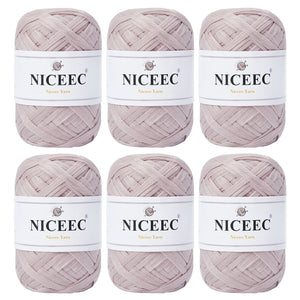 NICEEC 6 Skeins Soft Tape Yarn for Crocheting Craft Paper Yarn Easy Crochet Raffia Yarn Ribbon Yarn for DIY Craft Gift Wrapping Total Length 1.76oz×6/109yds×6-Khaki