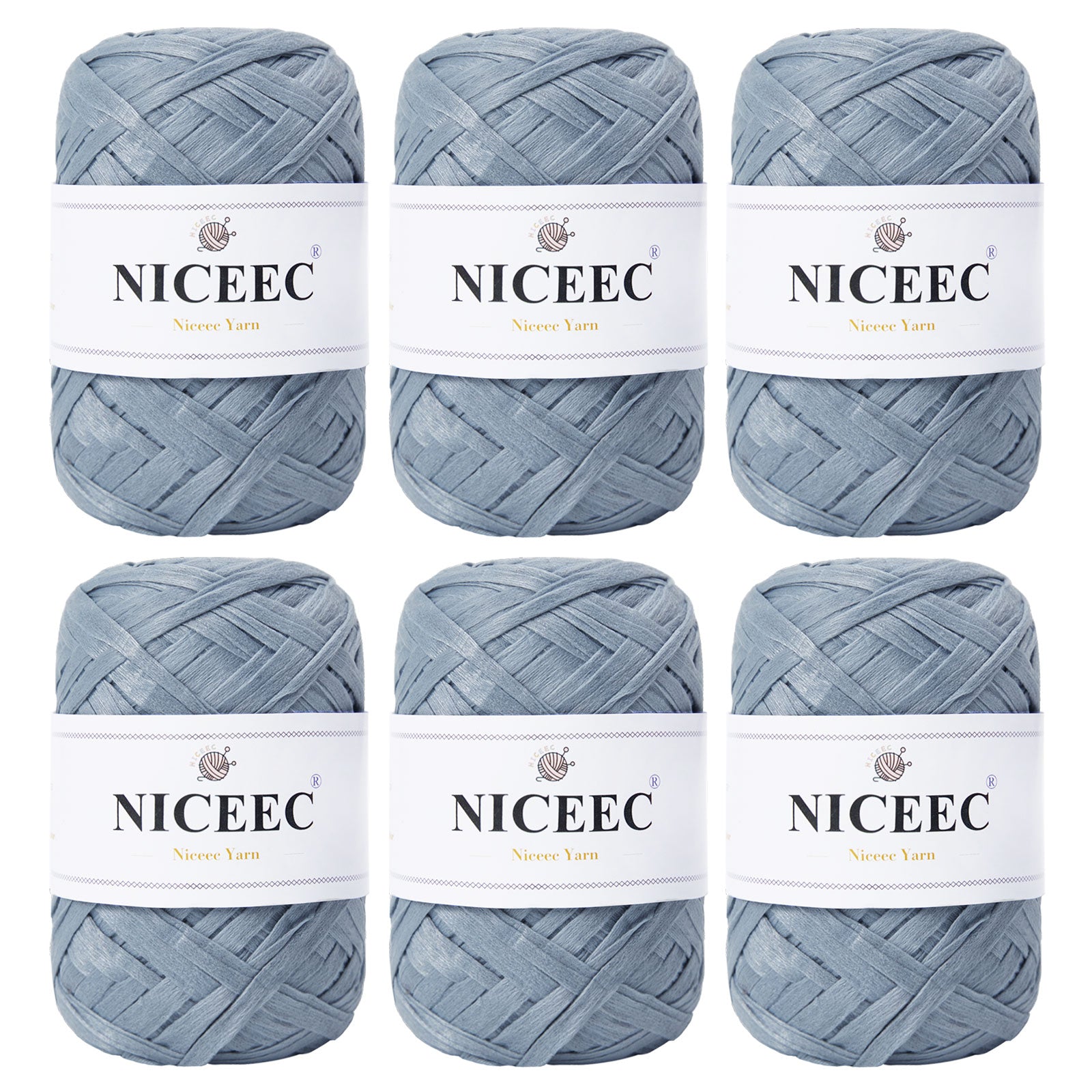 NICEEC 6 Skeins Soft Tape Yarn for Crocheting Craft Paper Yarn Easy Crochet Raffia Yarn Ribbon Yarn for DIY Craft Gift Wrapping Total Length 1.76oz×6/109yds×6-Khaki