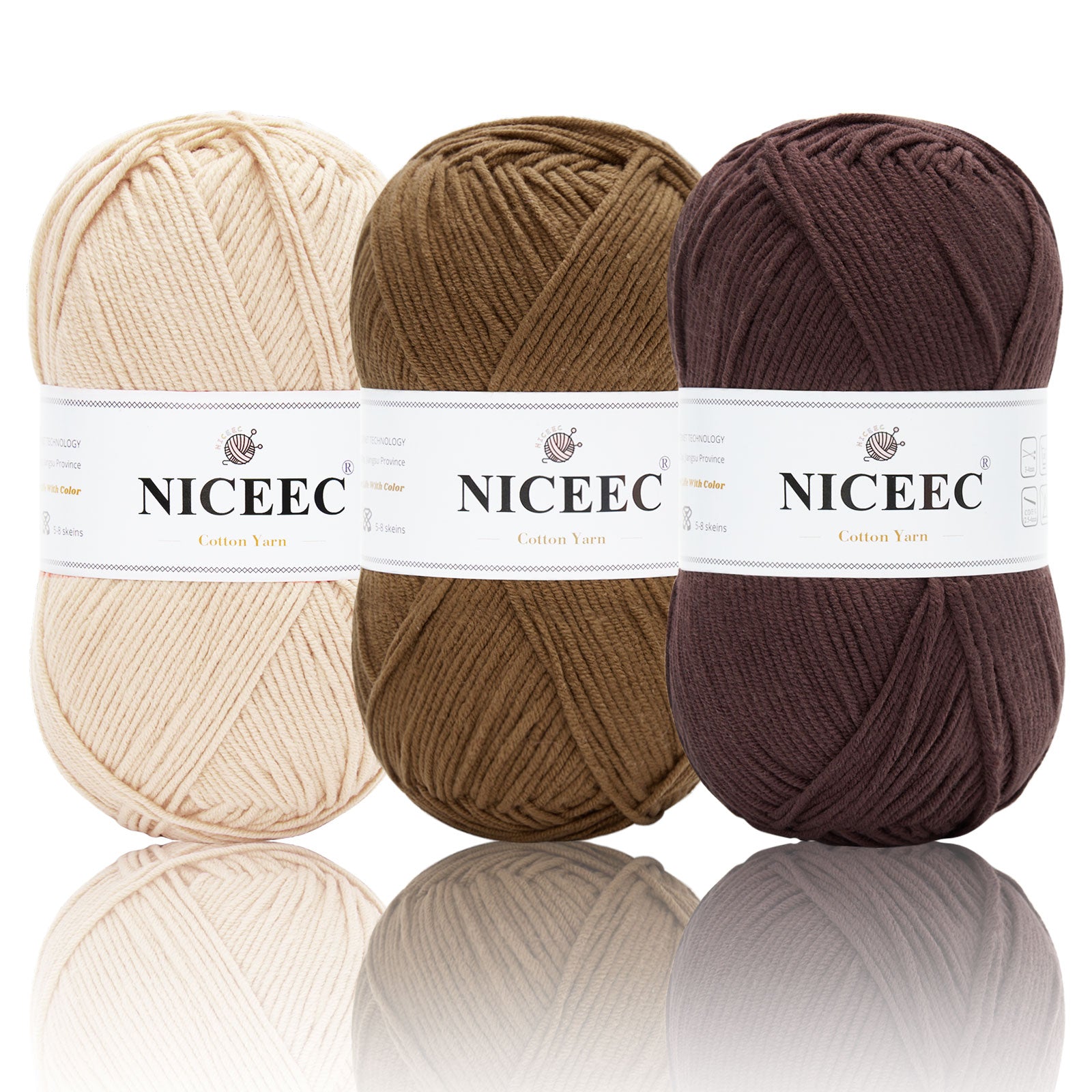 NICEEC - 3 madejas de hilo de algodón suave de 5 capas para bebé, ideal para tejer y crochet. Hilo de mezcla de algodón para bebé. Longitud total: 3 x 220 m (3 x 240 yardas, 100 g x 3). 