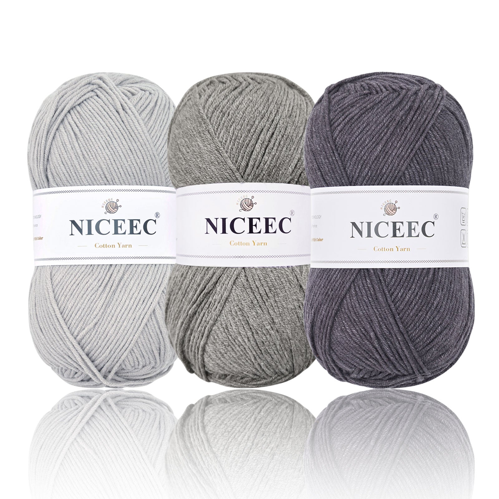 NICEEC - 3 madejas de hilo de algodón suave de 5 capas para bebé, ideal para tejer y crochet. Hilo de mezcla de algodón para bebé. Longitud total: 3 x 220 m (3 x 240 yardas, 100 g x 3). 