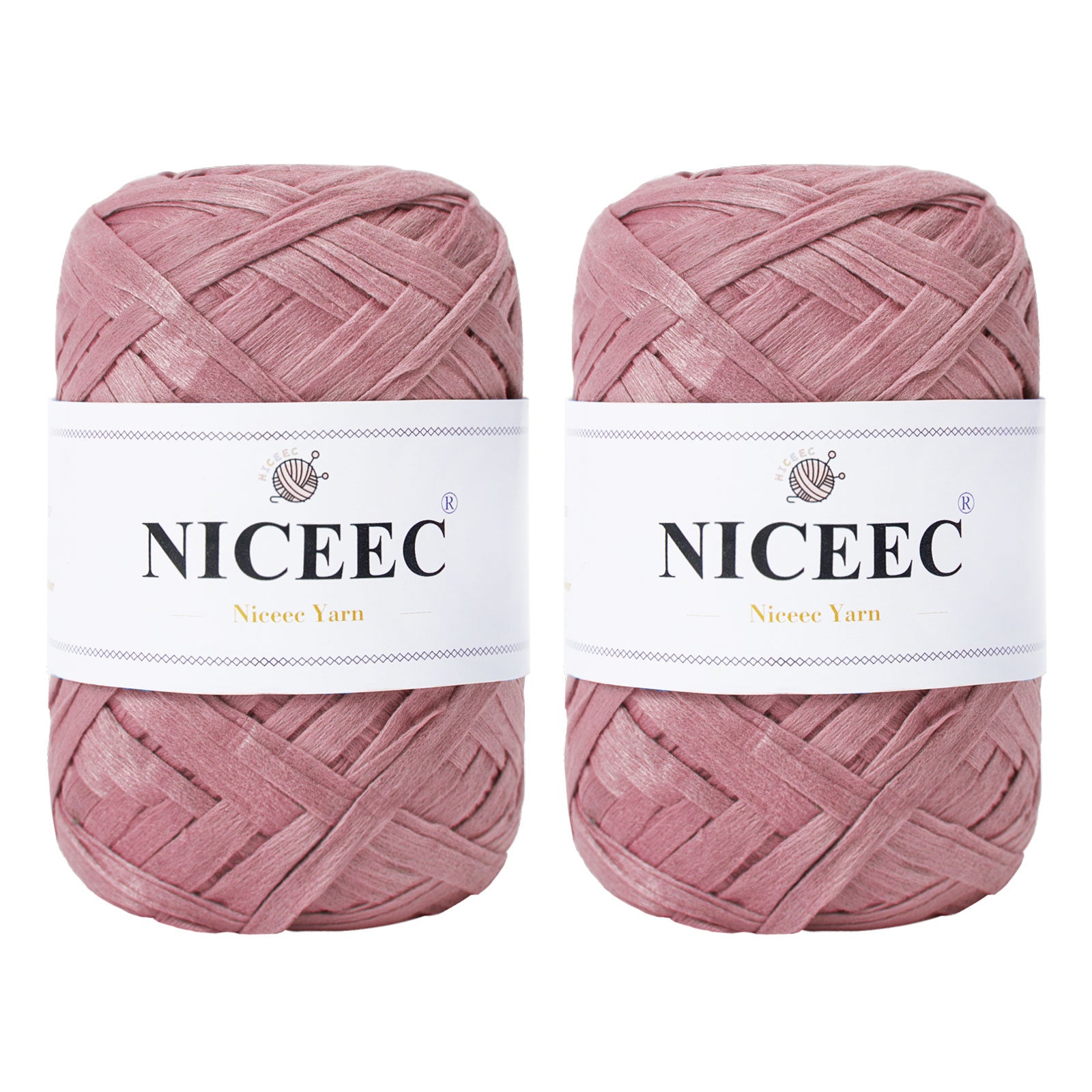 NICEEC - 2 madejas de hilo de cinta suave para crochet, papel artesanal, rafia fácil de crochet, cinta para manualidades y envoltura de regalos, longitud total: 1.76 oz × 2/109 yds × 2 - Morado rosado 