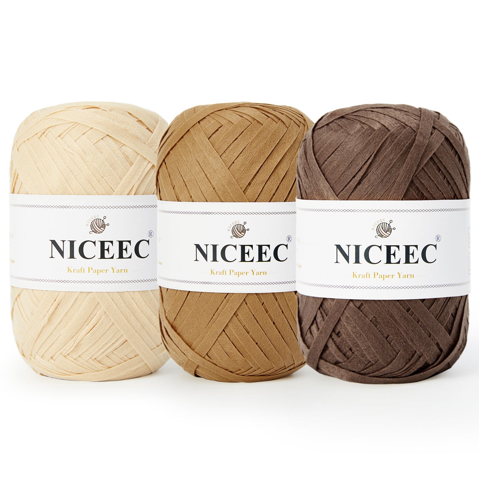 NICEEC Kraft Paper Yarn Raffia Yarn Soft Craft Ribbon Yarn Polyester Yarn for Crocheting DIY Weaving-Total Length 390m(427yds, 150g)