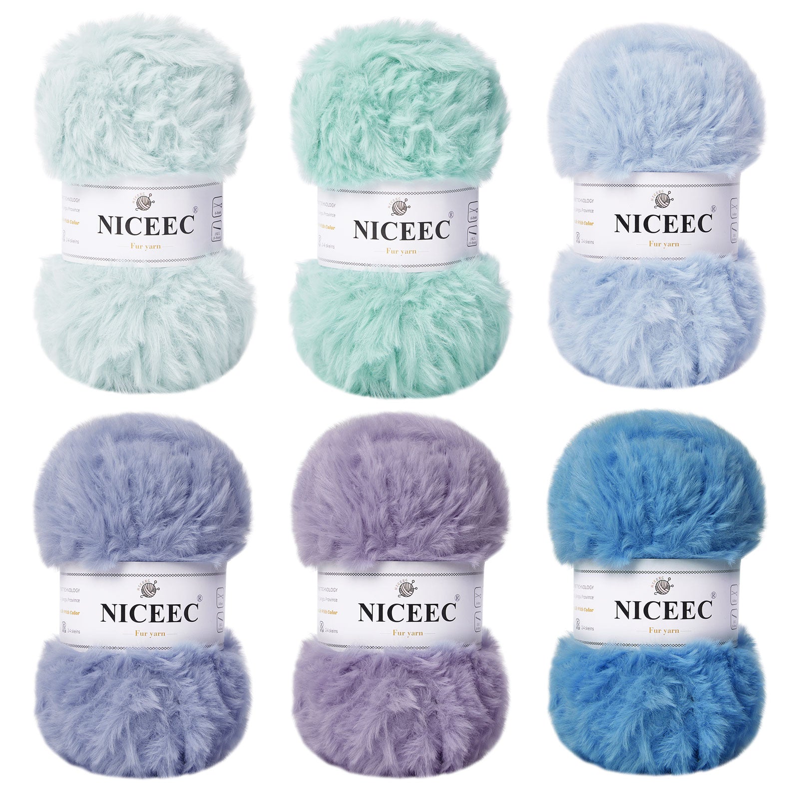 NICEEC - 2 madejas de hilo de pelo sintético supersuave, grueso y esponjoso, para tejer a crochet - Longitud total: 2 x 32 m (2 x 35 yardas, 50 g x 2) 