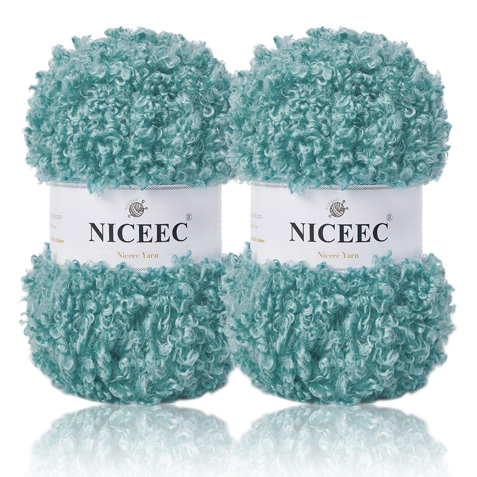 NICEEC - 2 madejas de hilo de peluche, súper suave, grueso y esponjoso, de piel sintética, con pestañas para tejer a crochet - Longitud total: 2 x 50 m (2 x 55 yardas, 3,53 oz x 2) 