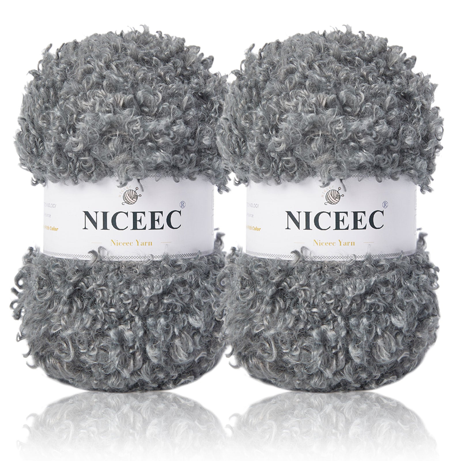 NICEEC - 2 madejas de hilo de peluche, súper suave, grueso y esponjoso, de piel sintética, con pestañas para tejer a crochet - Longitud total: 2 x 50 m (2 x 55 yardas, 3,53 oz x 2) 