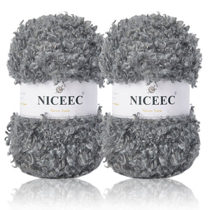 NICEEC 2 Skeins Teddy Fur Yarn Super Soft Yarn Chunky Fluffy Faux Fur Yarn Fuzzy Yarn Eyelash Yarn for Crochet Knit -Total Length 2×50m(2×55yds,3.53oz×2)