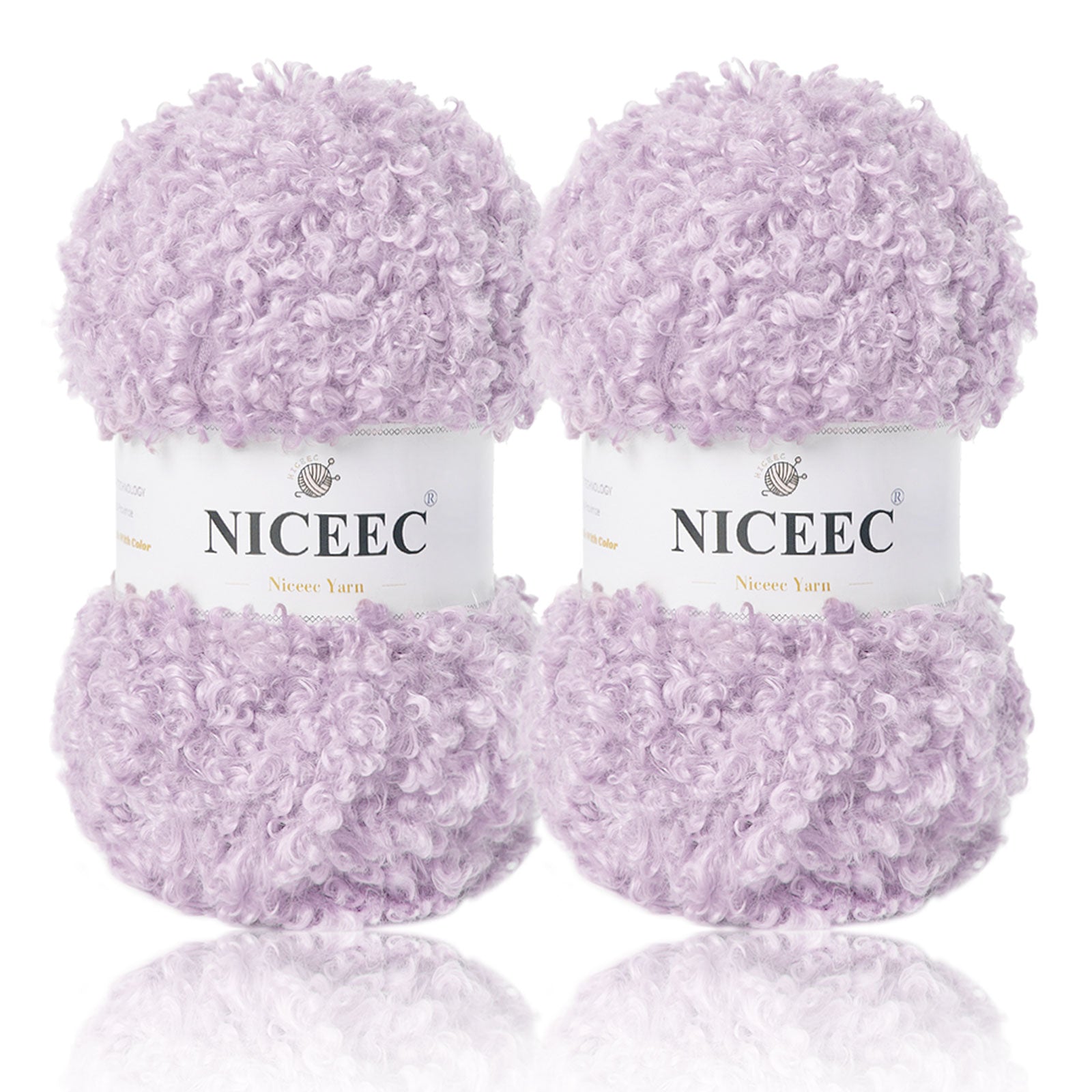 NICEEC - 2 madejas de hilo de peluche, súper suave, grueso y esponjoso, de piel sintética, con pestañas para tejer a crochet - Longitud total: 2 x 50 m (2 x 55 yardas, 3,53 oz x 2) 