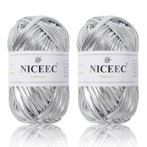 2 Skeins Fabric Cloth Yarn Metal T-Shirt Yarn for Crochet Knitting Soild Color Yarn for Hand DIY Craft Bag Basket Cushion-Totle Length 2×32yds