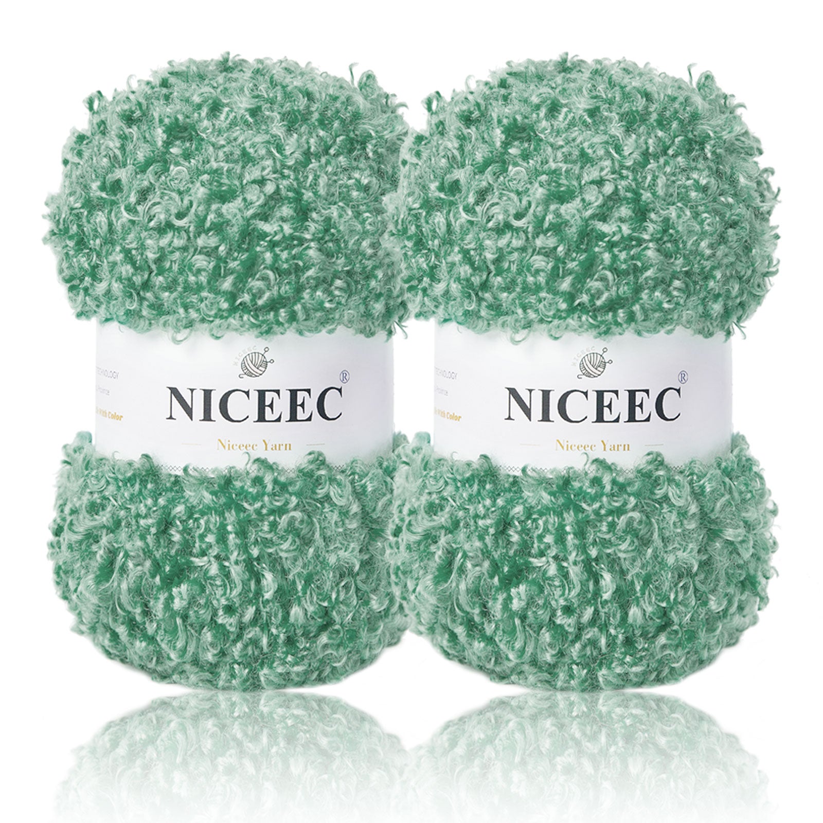 NICEEC - 2 madejas de hilo de peluche, súper suave, grueso y esponjoso, de piel sintética, con pestañas para tejer a crochet - Longitud total: 2 x 50 m (2 x 55 yardas, 3,53 oz x 2) 