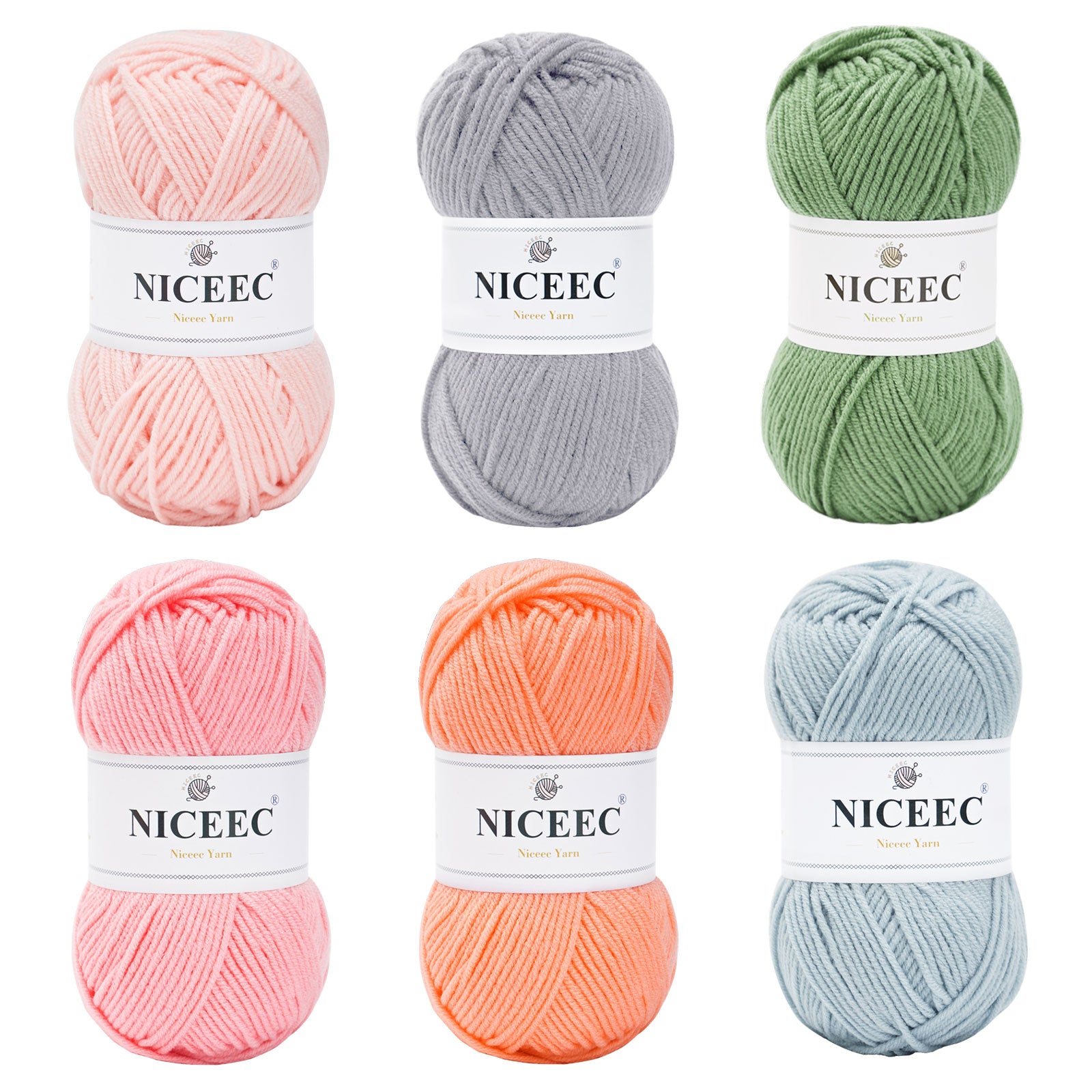 NICEEC 300g Soft Assorted Colors Yarn - Sport Weight,100% Acrylic, 4 Ply, Bonbons Yarn for Crochet & Knit, DIY Project Starter Kit for Kids or Adults(Total 870yds)
