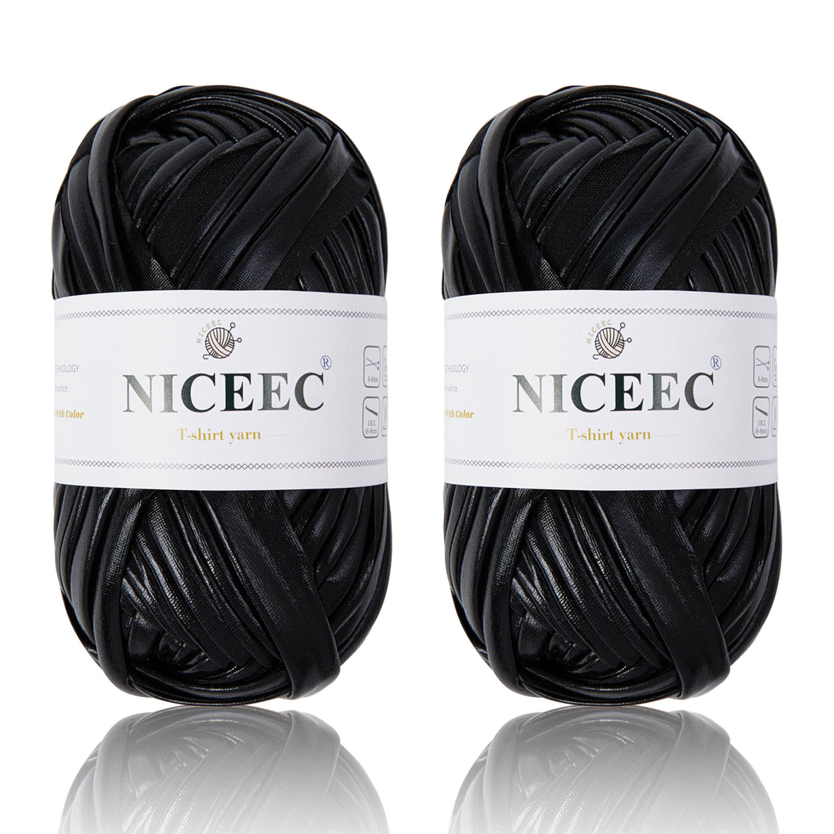 NICEEC 2 Skeins Metal T-Shirt Yarn Single-Side Bright, Glossy, Crochet & Knitting, Fabric Cloth Yarn Handmade DIY Craft Bag Basket Cushion-Totle Length 64yds(7.1oz)