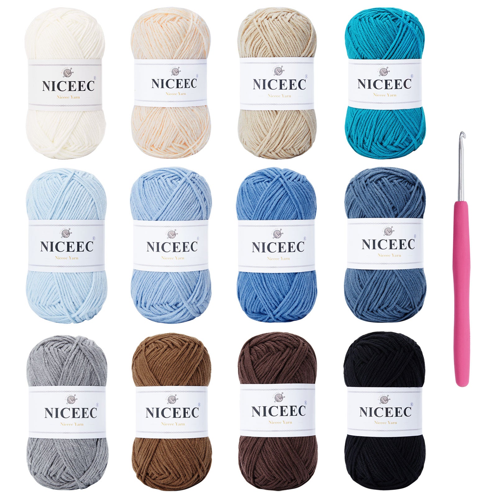 NICEEC - 12 madejas de hilo de colores surtidos, suave mezcla de algodón, para tejer a ganchillo, mantas de bebé coloridas, fácil de usar, 4 capas, multicolor para manualidades.