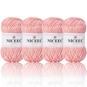 NICEEC 4 Skeins Crochet Yarn Soft Knitting Yarn for Beginners Cotton-Nylon Blend Yarn Easy-Use Yarn for Starters Crochet Kit Making Yarn for DIY Craft Total Length 4×55yds(4×1.76oz)