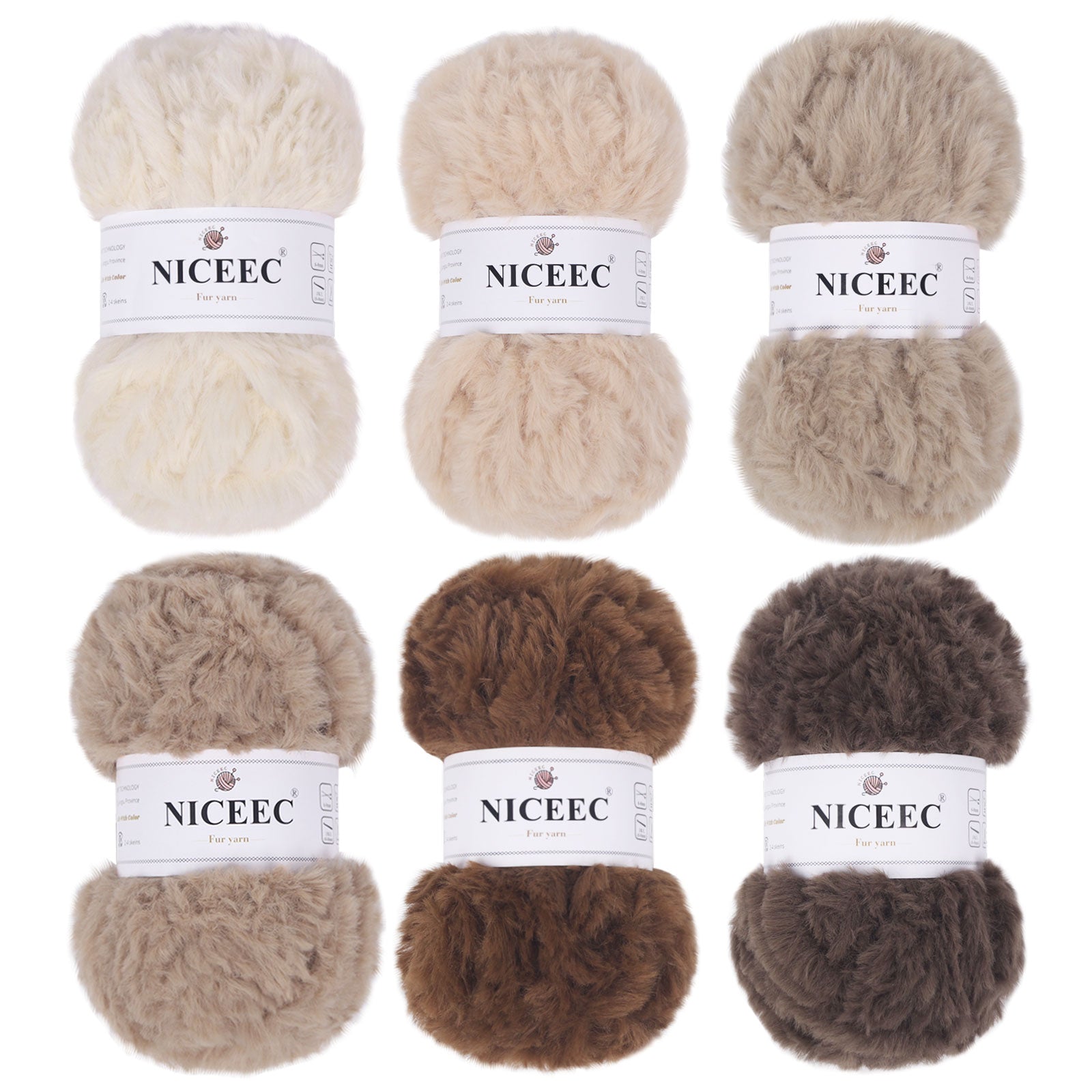 NICEEC - 2 madejas de hilo de pelo sintético supersuave, grueso y esponjoso, para tejer a crochet - Longitud total: 2 x 32 m (2 x 35 yardas, 50 g x 2) 