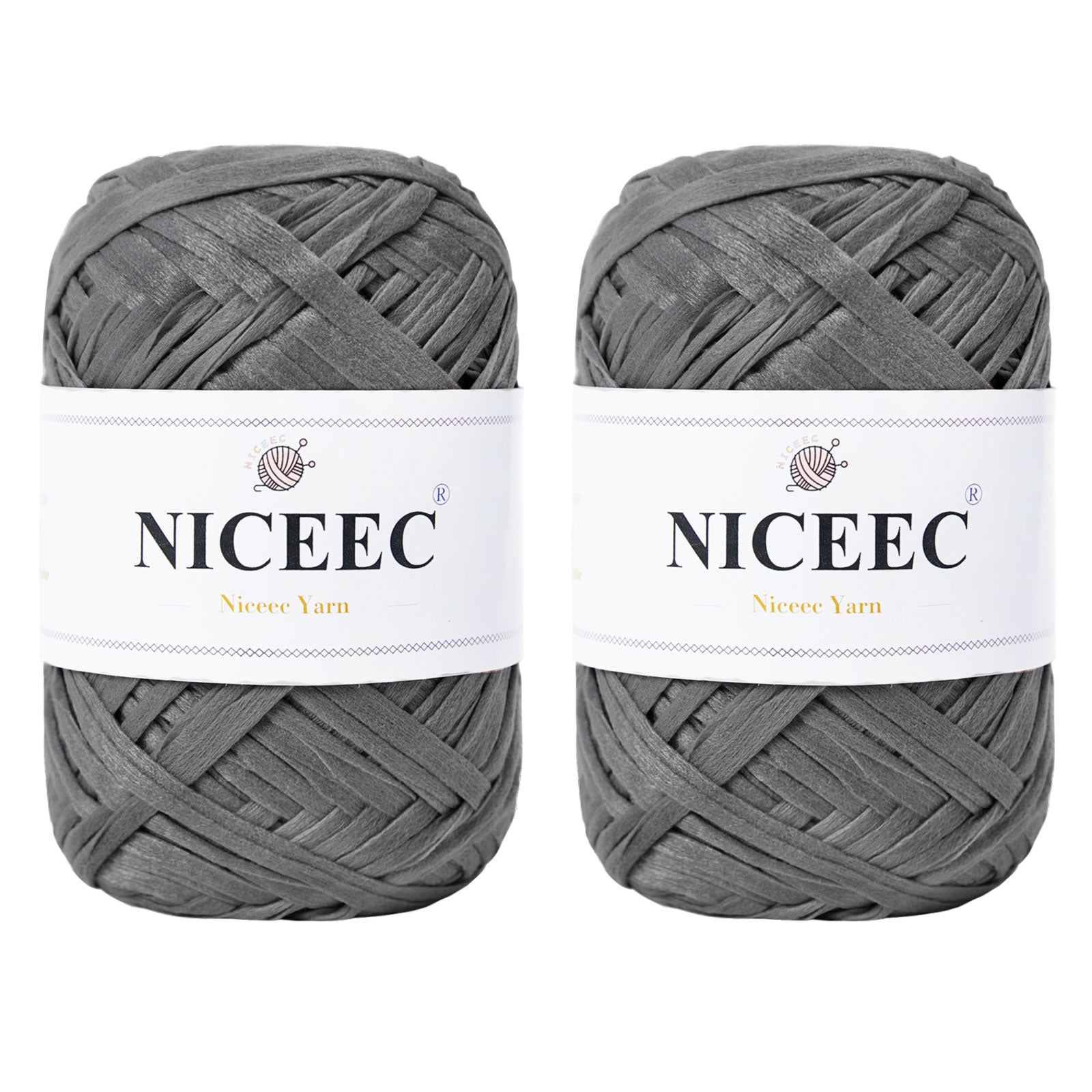 NICEEC - 2 madejas de hilo de cinta suave para crochet, papel artesanal, rafia fácil de crochet, cinta para manualidades y envoltura de regalos, longitud total: 1.76 oz × 2/109 yds × 2 - Morado rosado 