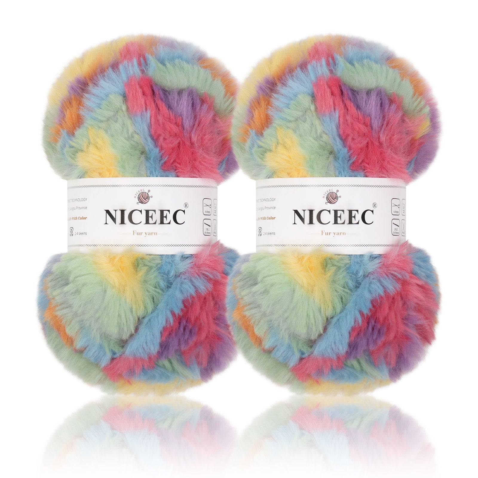 NICEEC - 2 madejas de hilo de pelo sintético supersuave, grueso y esponjoso, para tejer a crochet - Longitud total: 2 x 32 m (2 x 35 yardas, 50 g x 2) 