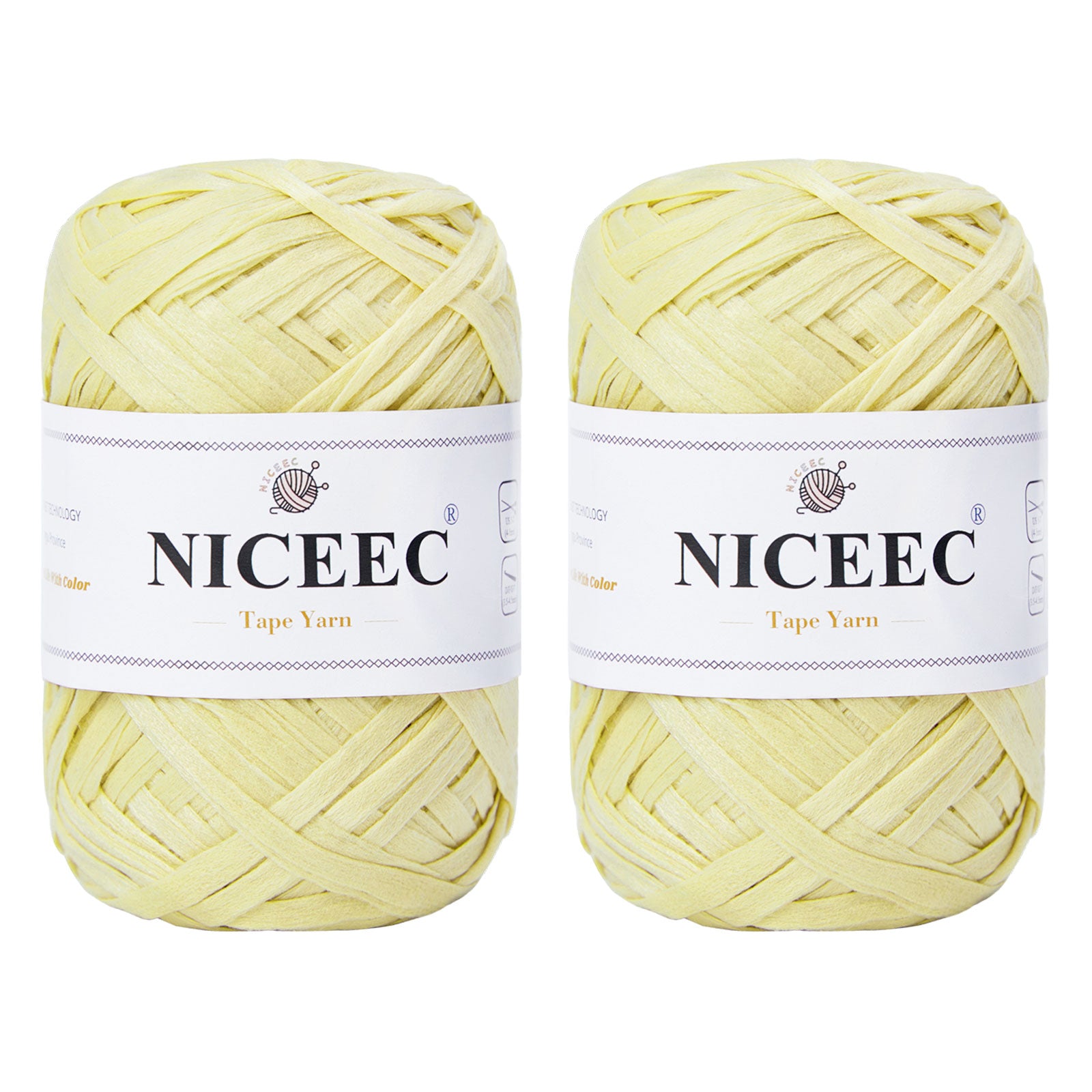 NICEEC - 2 madejas de hilo de cinta suave para crochet, papel artesanal, rafia fácil de crochet, cinta para manualidades y envoltura de regalos, longitud total: 1.76 oz × 2/109 yds × 2 - Morado rosado 