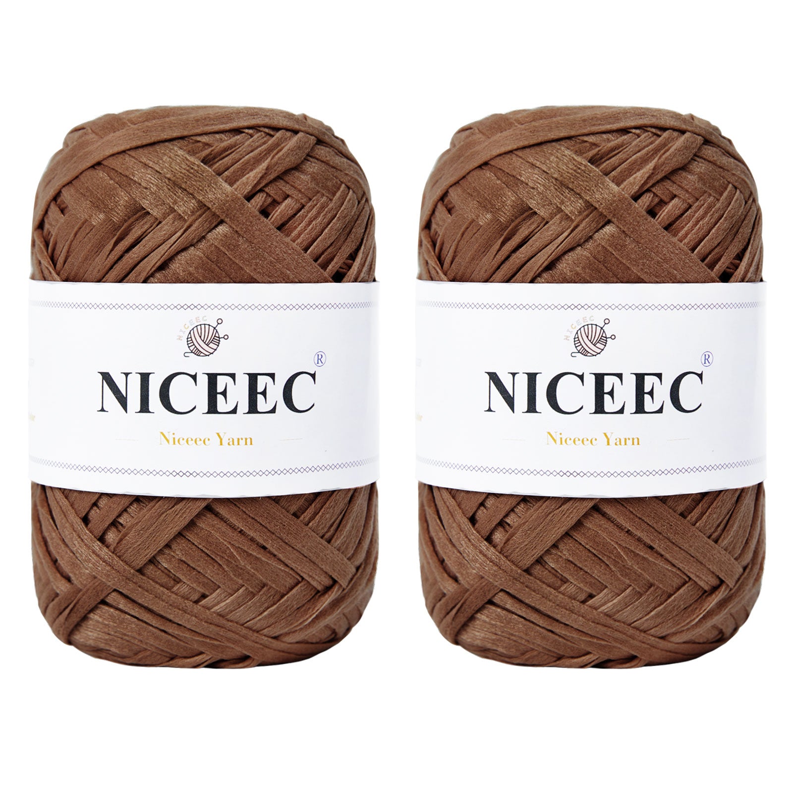 NICEEC - 2 madejas de hilo de cinta suave para crochet, papel artesanal, rafia fácil de crochet, cinta para manualidades y envoltura de regalos, longitud total: 1.76 oz × 2/109 yds × 2 - Morado rosado 