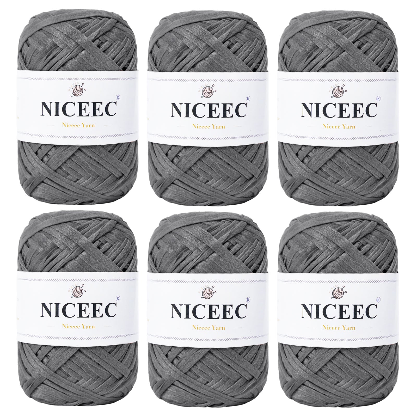 NICEEC - 6 madejas de hilo de cinta suave para crochet, papel artesanal, rafia fácil de crochet, cinta para manualidades y envoltura de regalos (longitud total: 1,76 oz × 6/109 yds × 6 - caqui) 
