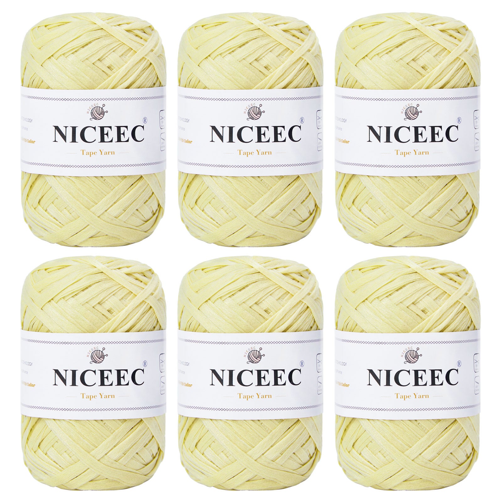 NICEEC - 6 madejas de hilo de cinta suave para crochet, papel artesanal, rafia fácil de crochet, cinta para manualidades y envoltura de regalos (longitud total: 1,76 oz × 6/109 yds × 6 - caqui) 