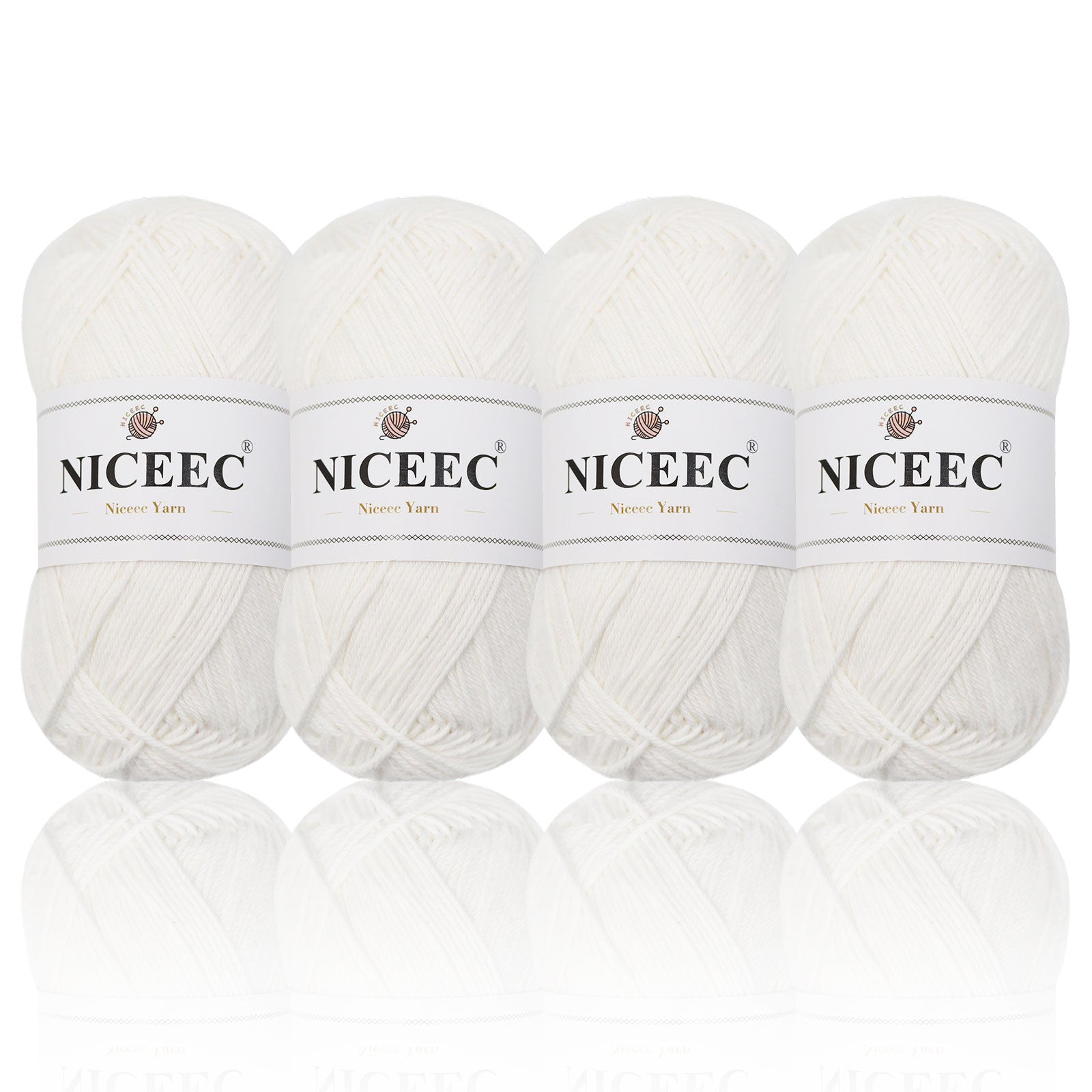 NICEEC 4 Skeins Soft Baby Yarn 100% Cotton Yarn for Crochet Knitting 4 Ply Yarn Blanket Yarn for DIY Craft Fingering Weight Yarn Total Length 4×175yds/4×50g
