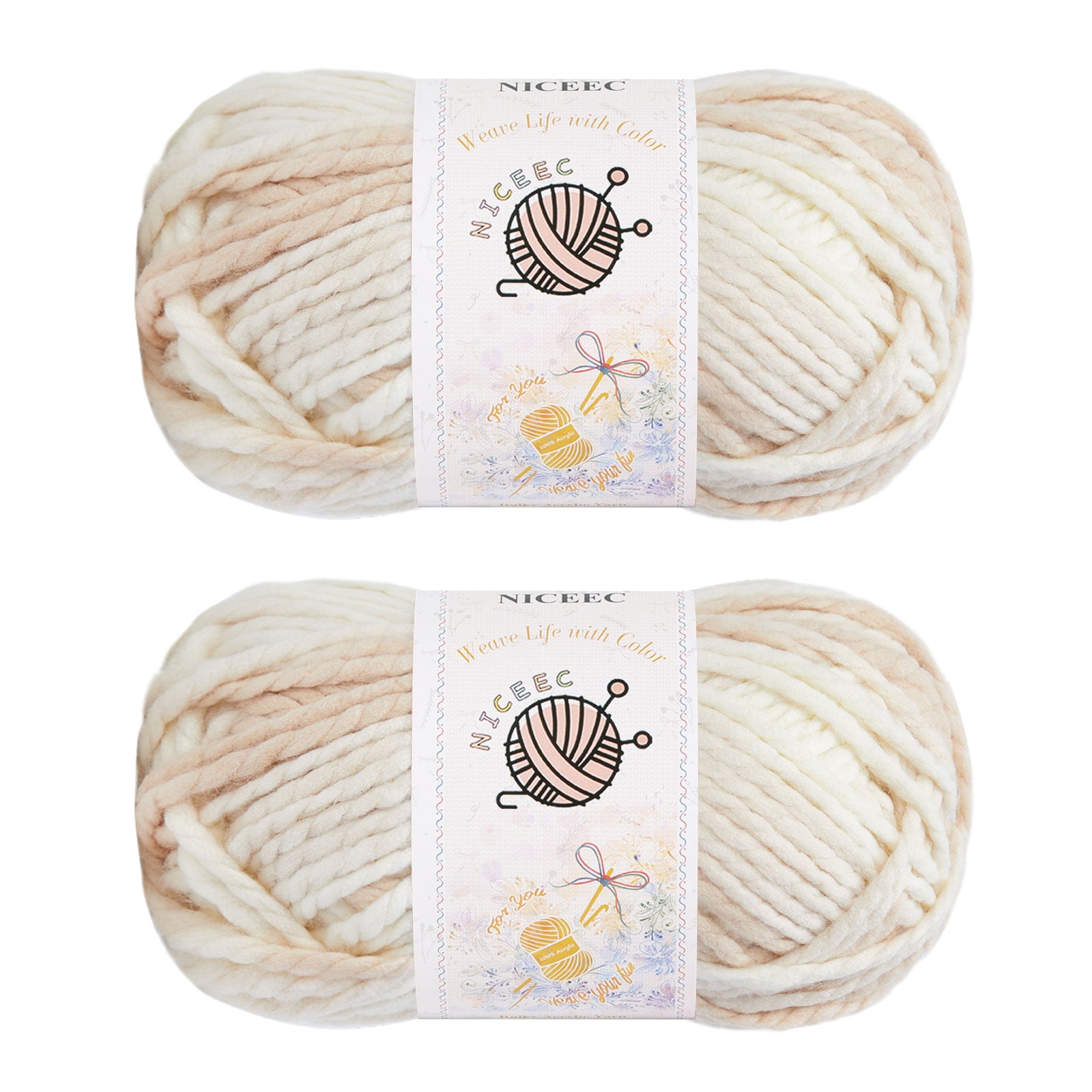 NICEEC 2 Skeins Bulky Acrylic Yarn - Soft, Colorful, Multicolored, Quality, Bulky Yarn for Crochet & Knitting