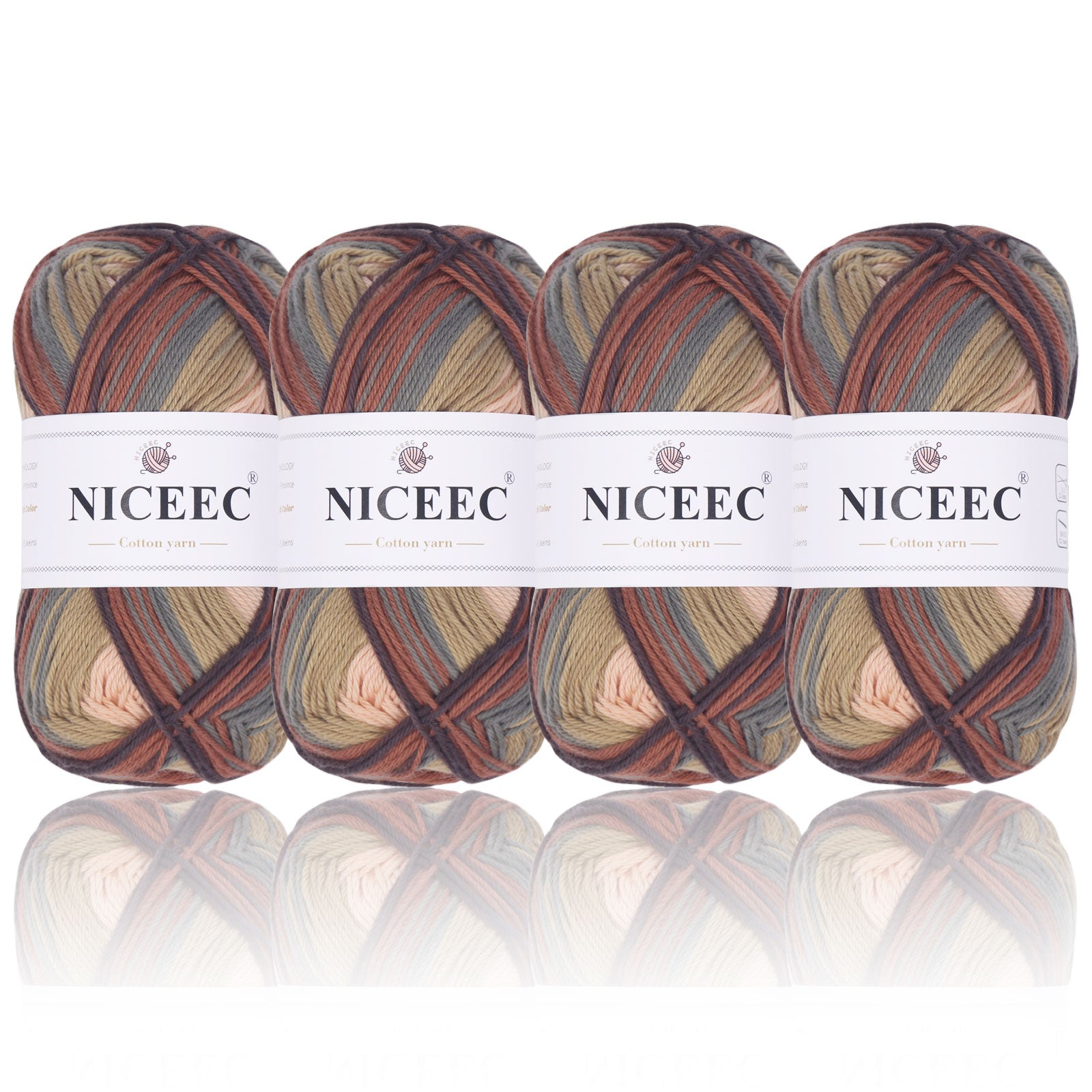 NICEEC - 4 madejas de hilo suave para bebé, 100 % algodón, para crochet, 4 capas, para mantas, manualidades, grosor de hilo, longitud total: 4 x 175 yardas/4 x 50 g 