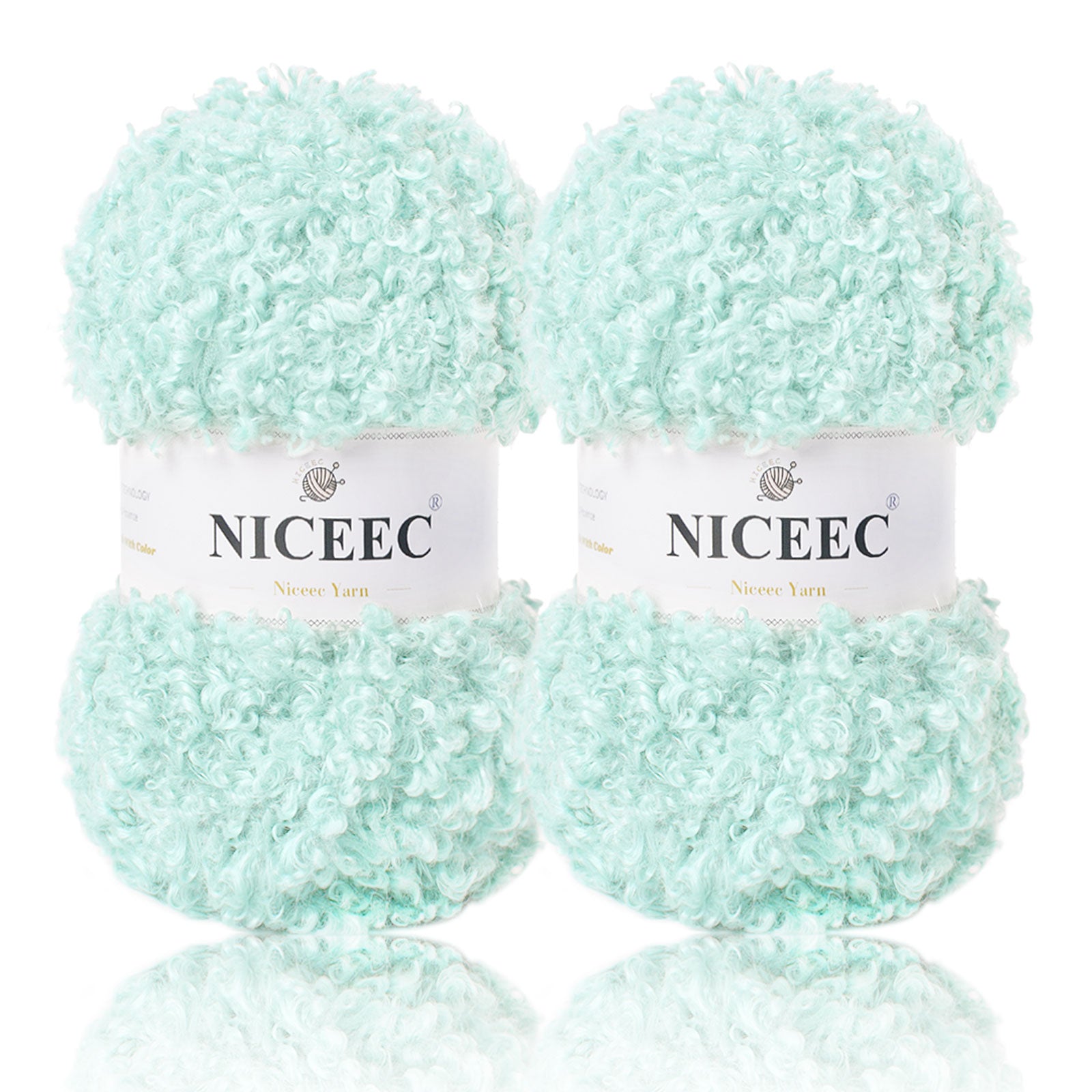 NICEEC - 2 madejas de hilo de peluche, súper suave, grueso y esponjoso, de piel sintética, con pestañas para tejer a crochet - Longitud total: 2 x 50 m (2 x 55 yardas, 3,53 oz x 2) 