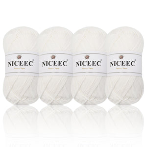 NICEEC 4 Skeins Soft Baby Yarn 100% Cotton Yarn for Crochet Knitting 4 Ply Yarn Blanket Yarn for DIY Craft Fingering Weight Yarn Total Length 4×175yds/4×50g