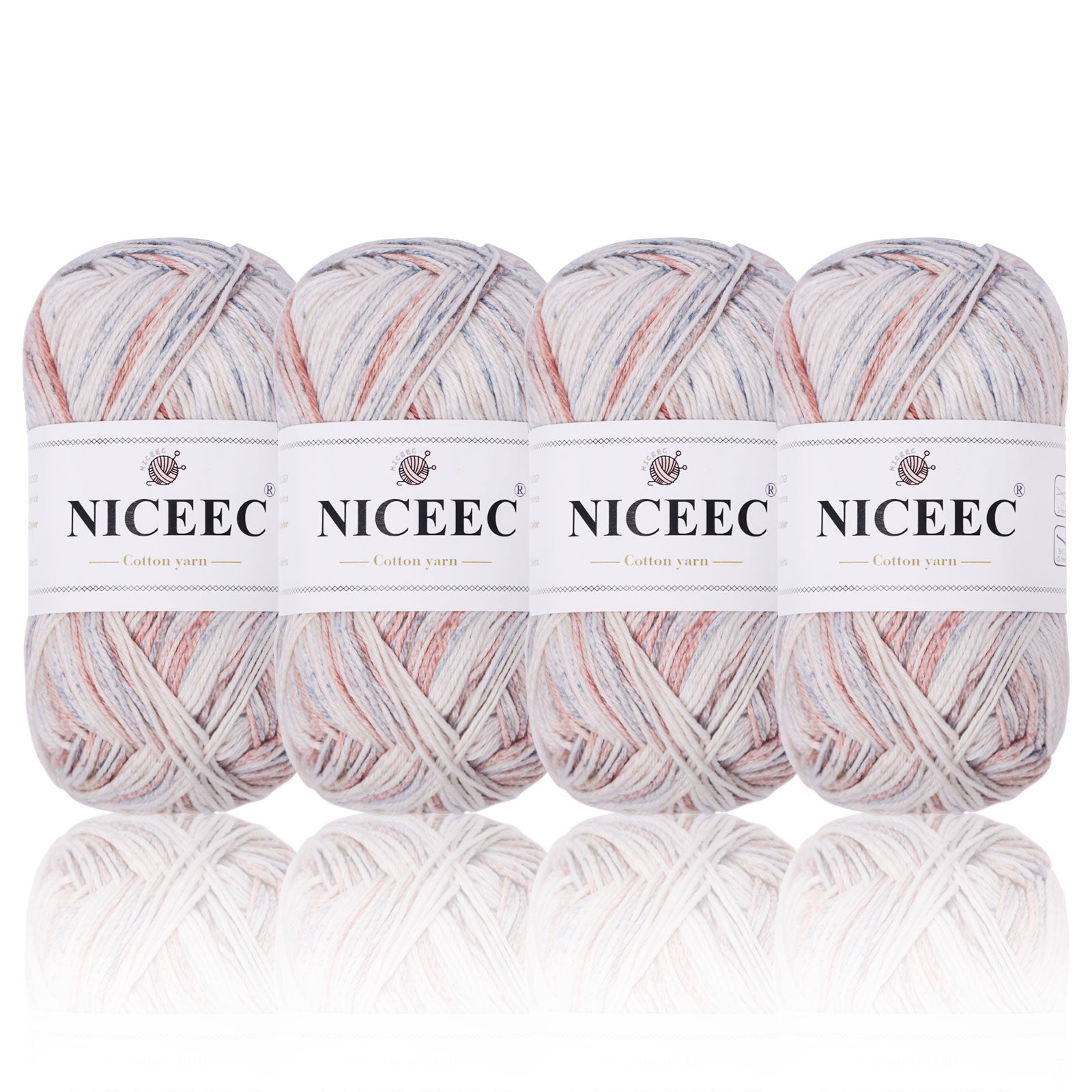 NICEEC - 4 madejas de hilo suave para bebé, 100 % algodón, para crochet, 4 capas, para mantas, manualidades, grosor de hilo, longitud total: 4 x 175 yardas/4 x 50 g 