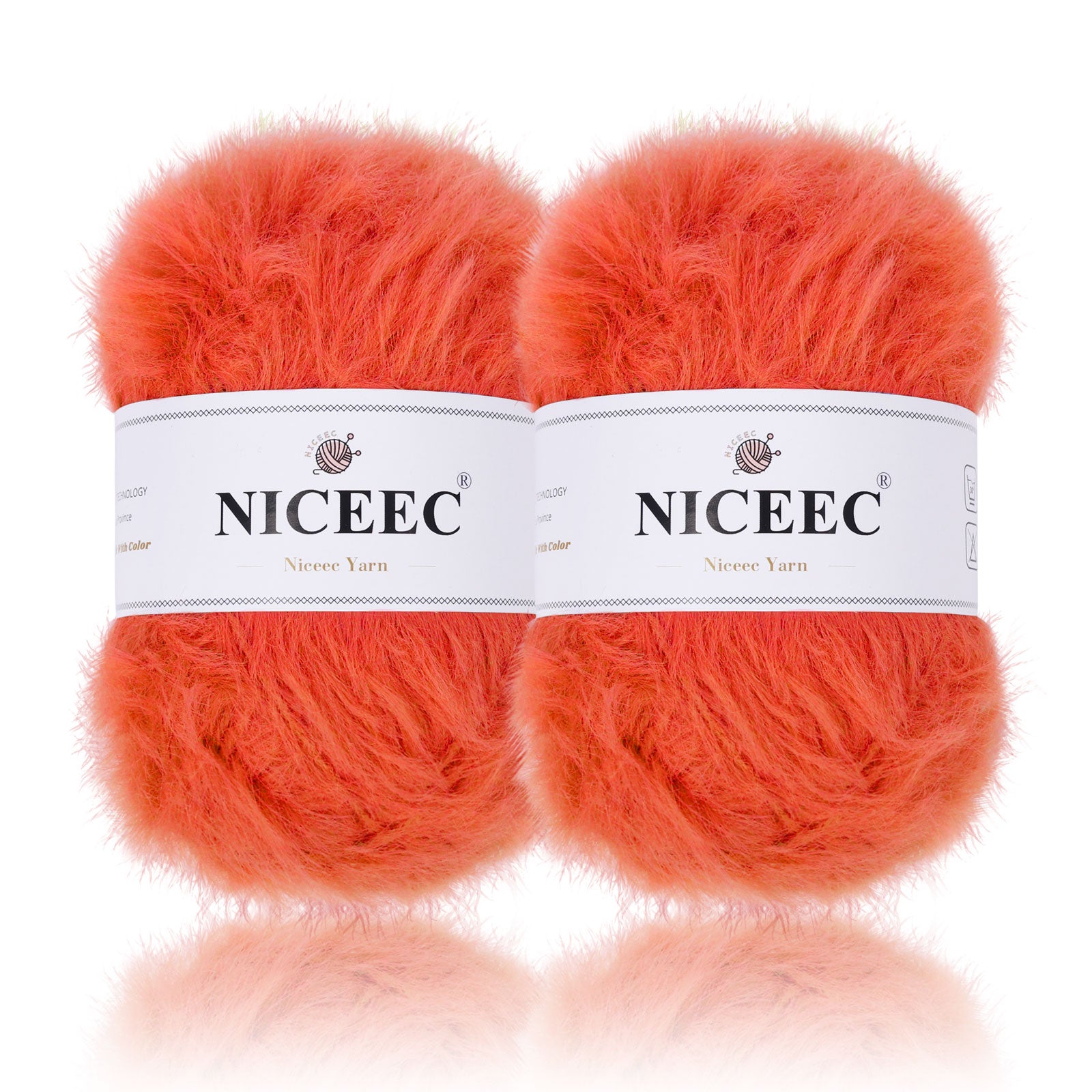 NICEEC 2 Skeins Super Soft Fluffy Yarn, Chunky, Faux Fur, 100% Nylon, Long Pile & Fuzzy, Eyelash Yarn for Crochet & Knit, Total 7.05oz/416yds
