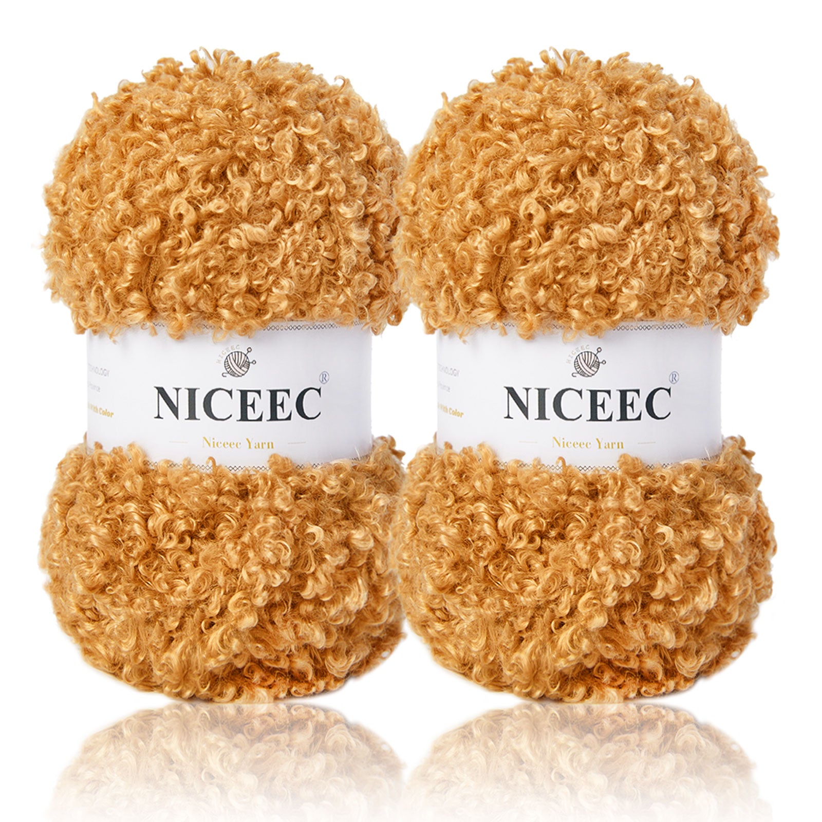 NICEEC - 2 madejas de hilo de peluche, súper suave, grueso y esponjoso, de piel sintética, con pestañas para tejer a crochet - Longitud total: 2 x 50 m (2 x 55 yardas, 3,53 oz x 2) 